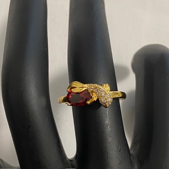 Gold over Silver (Vermeil) Natural Garnet and CZ Ring NEW - Picture 2 of 4